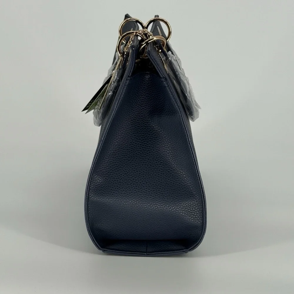 Studio Badgley Mischka Navy Vegan Leather Satchel Bag Top Handle‎ Charm $129